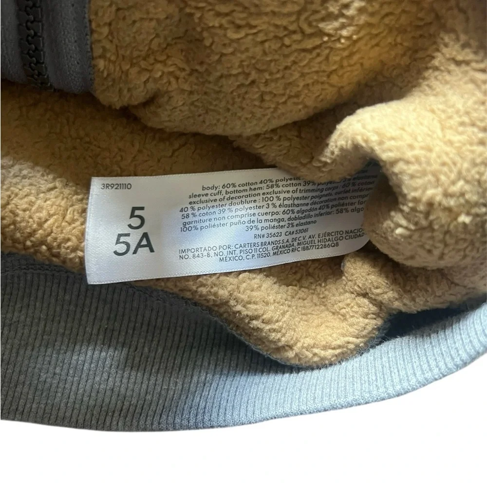 Carter’s Boys Grey Fleece Lined Zip Up Hoodie | 5